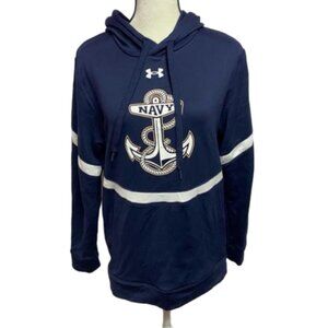 Under Armour Navy Blue Drawstring Hoodie Pullover Sweatshirt Size S #1493